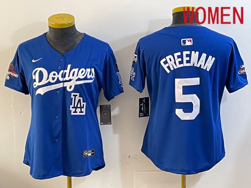 Women Los Angeles Dodgers #5 Freeman Blue Game 2024 Nike MLB Jersey style 1205->women mlb jersey->Women Jersey